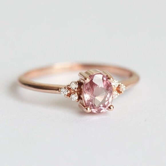 "Sweet Tiny Oval Flower Pink Rose Gold Rings for Women, VIP003 - Picture 4 of 12